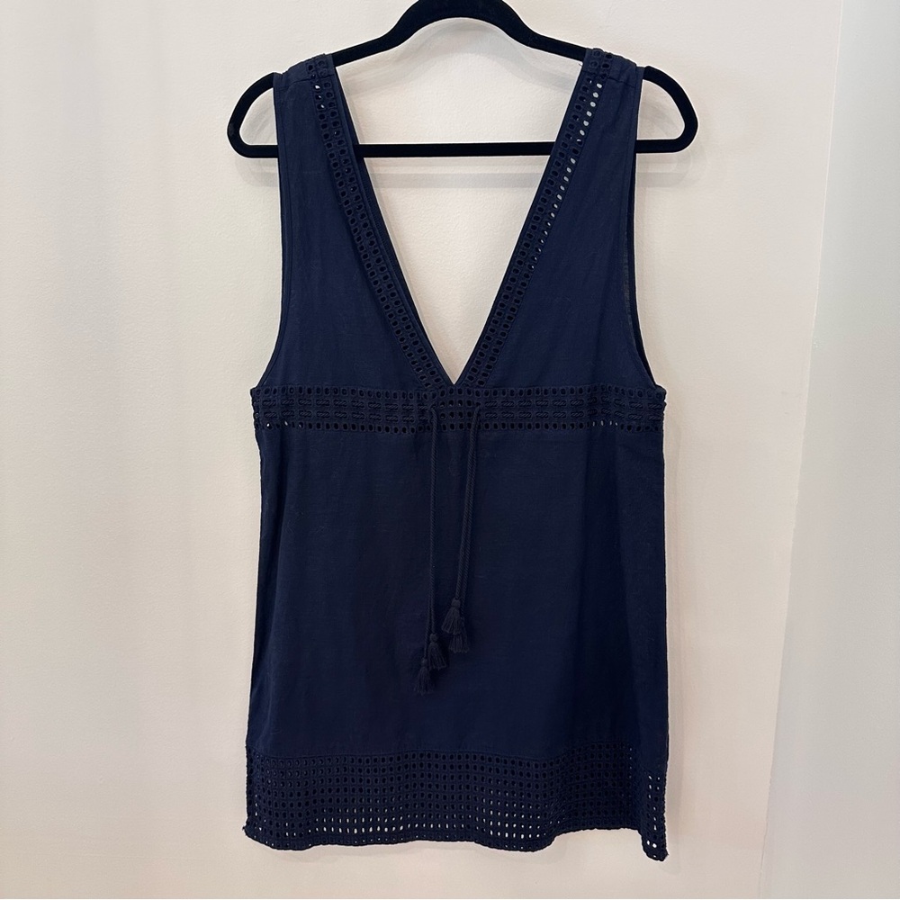 J. Crew Deep V Blue Swim Cover-Up XS linen cotton blend - Picture 3 of 11